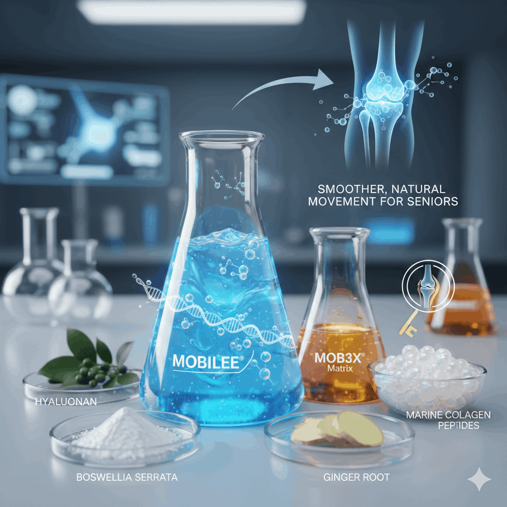 Joint Genesis ingredients including hyaluronan, Mobilee, marine collagen and Boswellia for joint lubrication