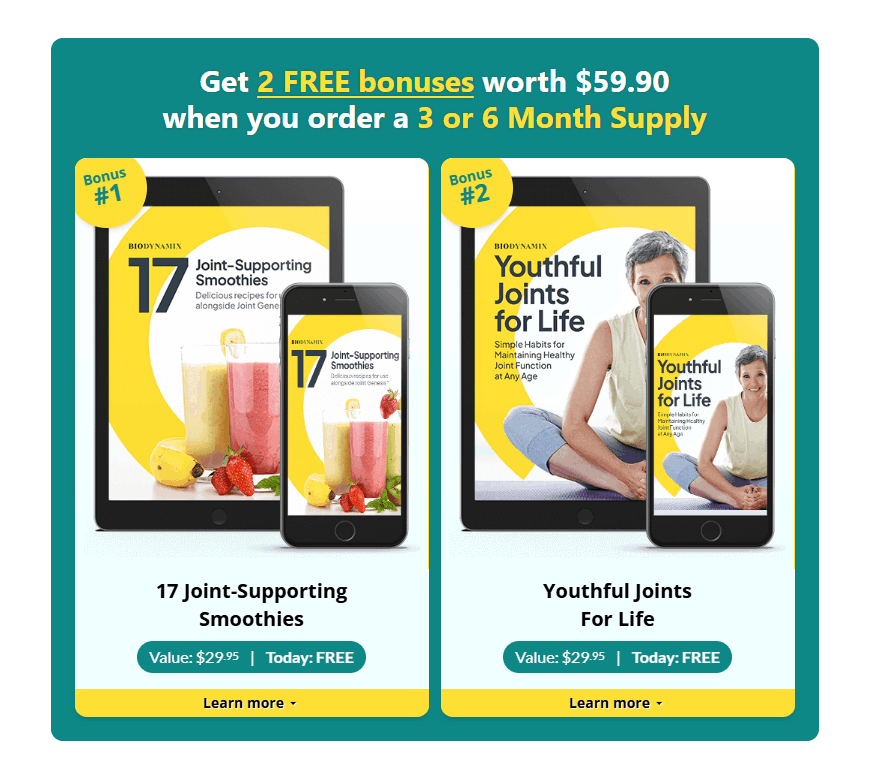 Free bonus guides included with Joint Genesis multi-bottle packages
